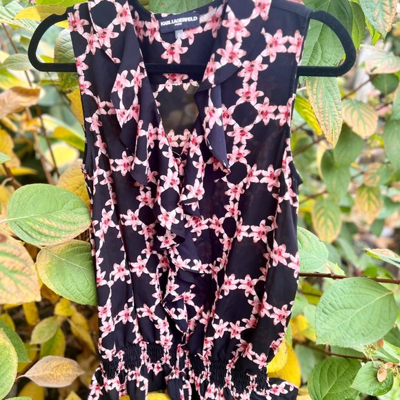 NWOT, Karl Lagerfeld, Floral Button Down Ruffle Blouse, Small - Picture 1 of 6